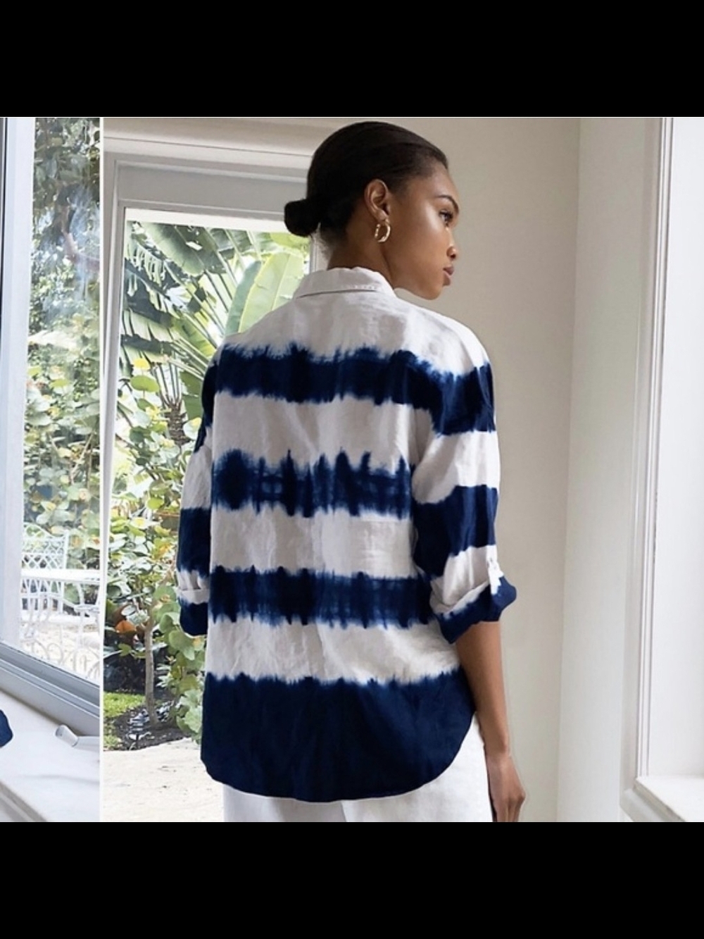 Babaton Navy and White Tie-Dye Button Shirt - Picture 3 of 5